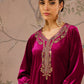 Floral Embroidered V-Neck Three-Quarter Sleeves Sequinned Velvet Kurta