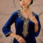 Floral Embroidered V-Neck Three-Quarter Sleeves Sequinned Velvet Kurta
