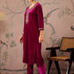Floral Embroidered V-Neck Three-Quarter Sleeves Sequinned Velvet Kurta