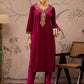 Floral Embroidered V-Neck Three-Quarter Sleeves Sequinned Velvet Kurta
