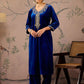 Floral Embroidered V-Neck Three-Quarter Sleeves Sequinned Velvet Kurta