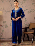 Floral Embroidered V-Neck Three-Quarter Sleeves Sequinned Velvet Kurta