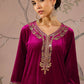 Floral Embroidered V-Neck Three-Quarter Sleeves Sequinned Velvet Kurta