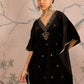 Floral Embroidered Velvet Kurta With Trousers