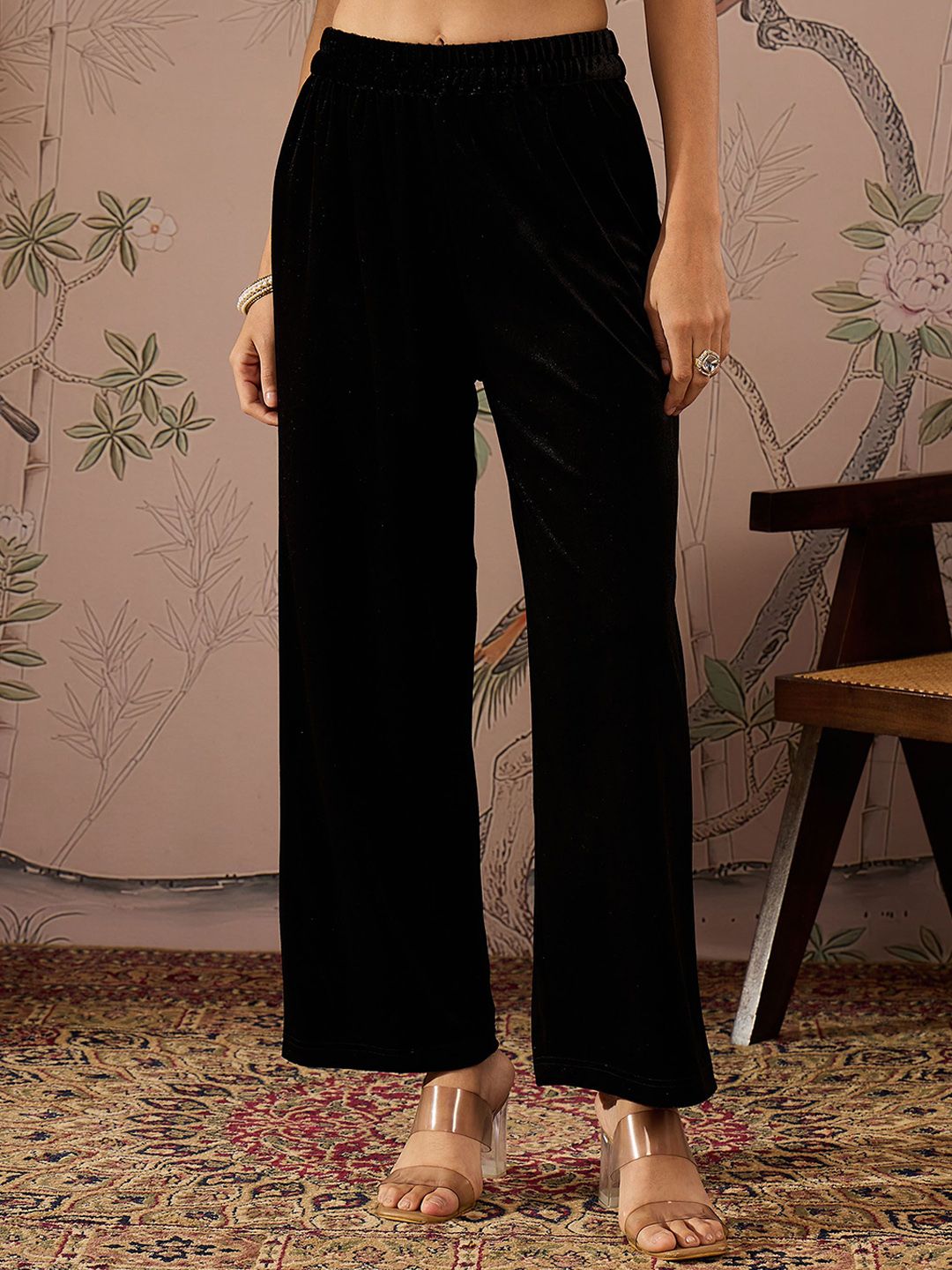 Floral Embroidered Velvet Kurta With Trousers