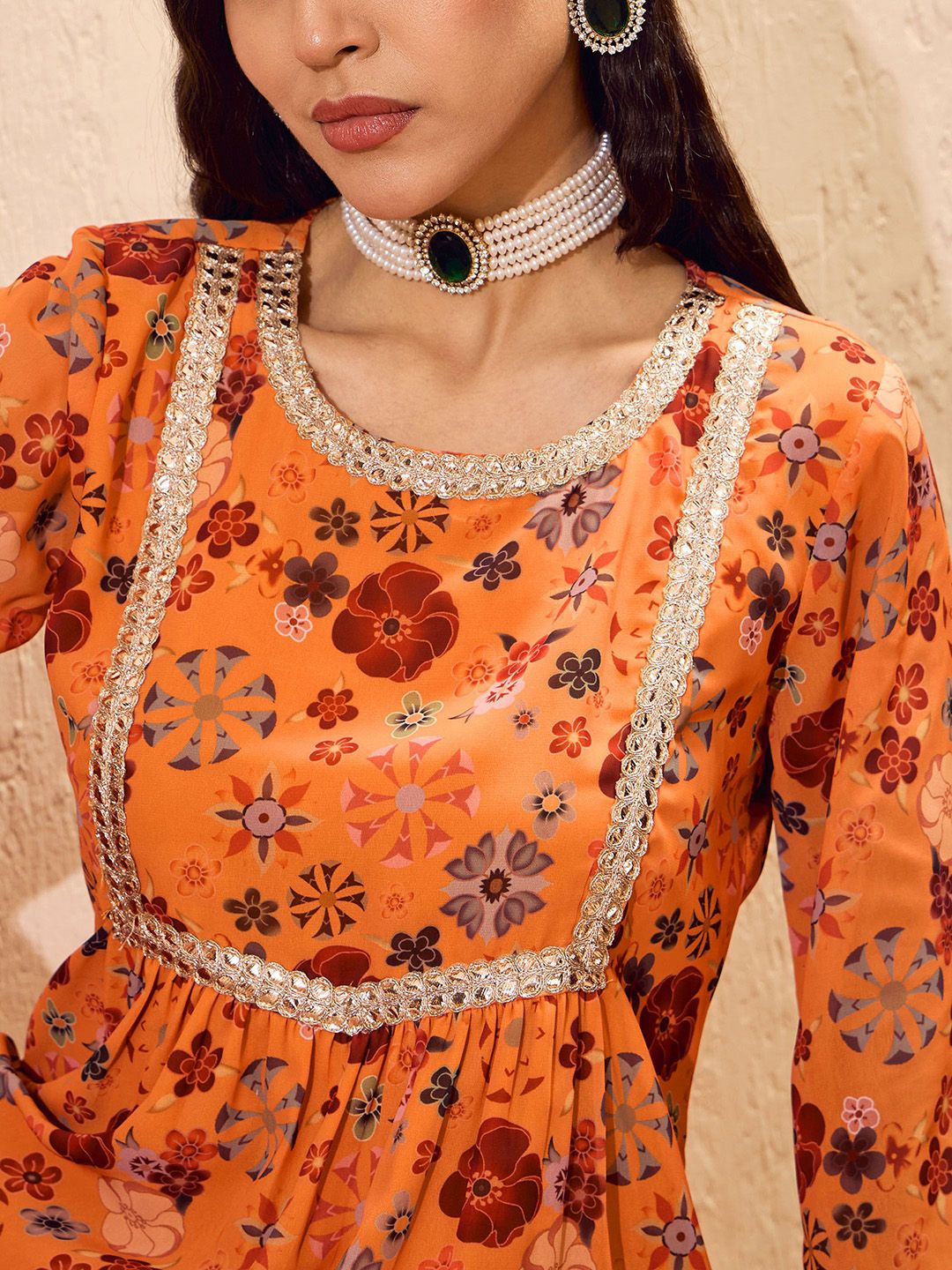 Floral Printed A-Line Kurti with Sharara