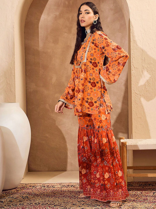 Floral Printed A-Line Kurti with Sharara