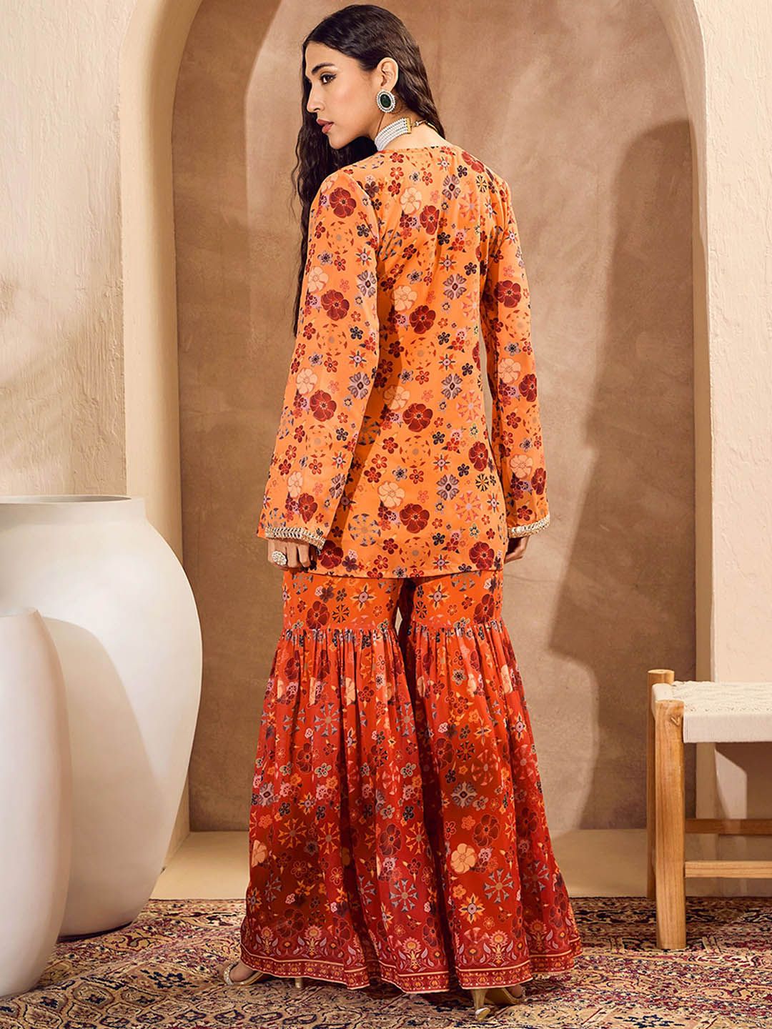 Floral Printed A-Line Kurti with Sharara