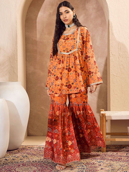 Floral Printed A-Line Kurti with Sharara
