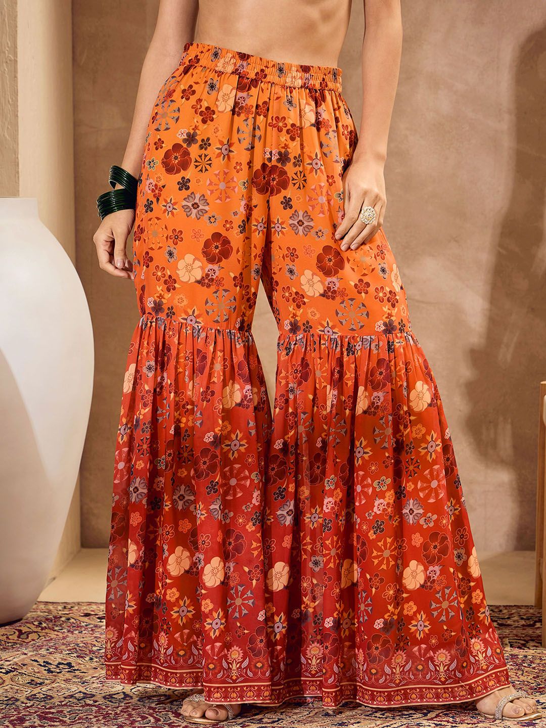Floral Printed A-Line Kurti with Sharara