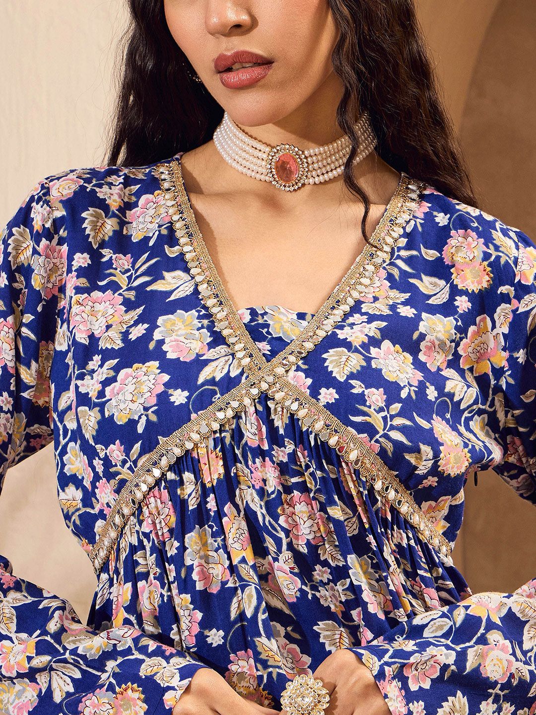 Floral Printed Anarkali Kurta With Sharara
