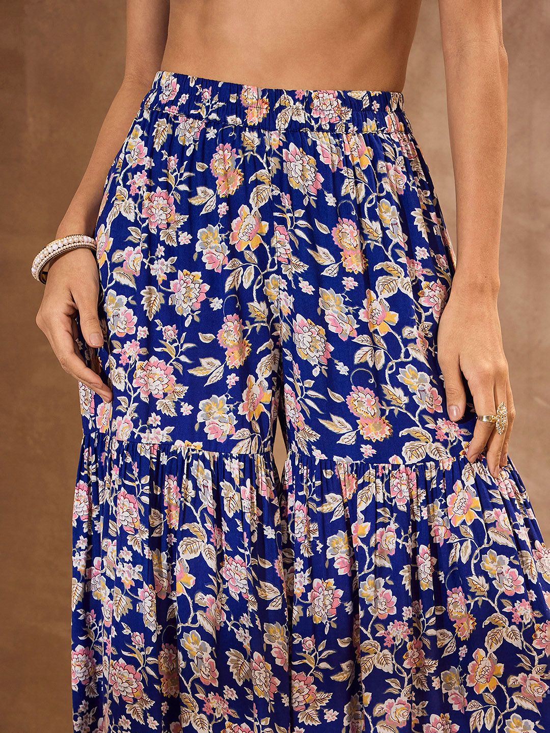 Floral Printed Anarkali Kurta With Sharara