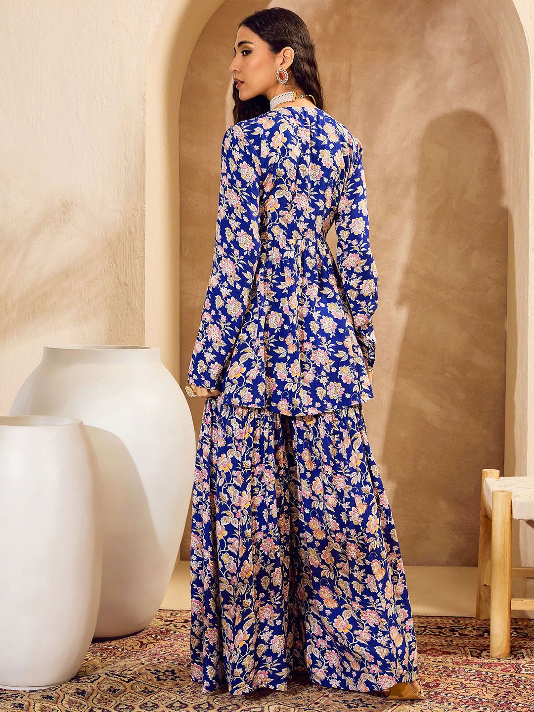 Floral Printed Anarkali Kurta With Sharara