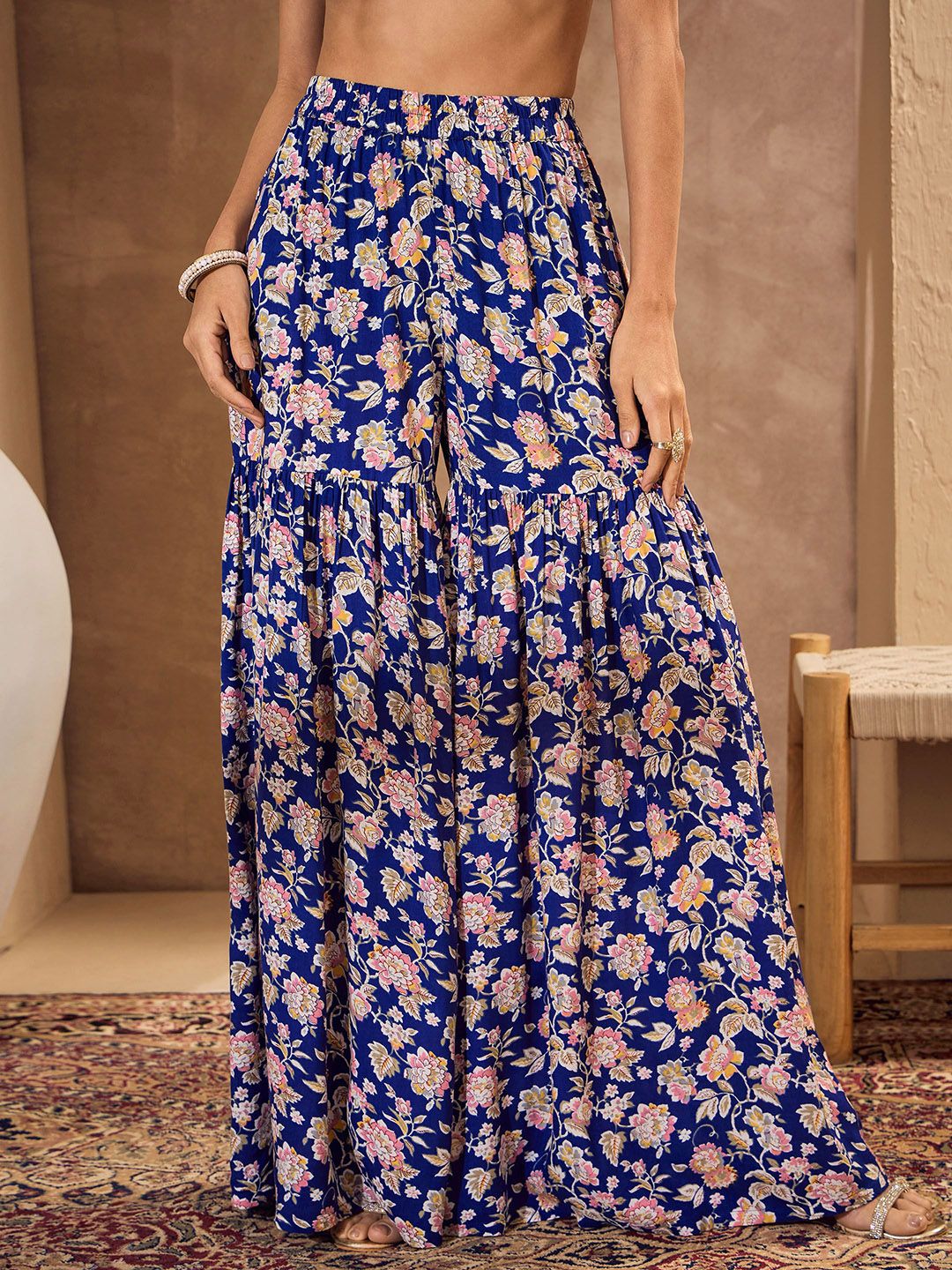 Floral Printed Anarkali Kurta With Sharara