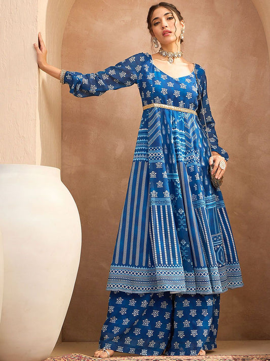 Floral Printed Anarkali Kurta with Palazzos