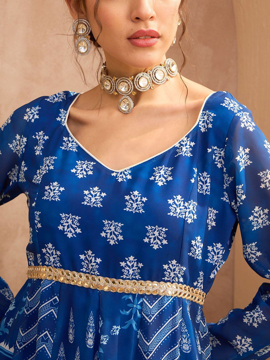 Floral Printed Anarkali Kurta with Palazzos