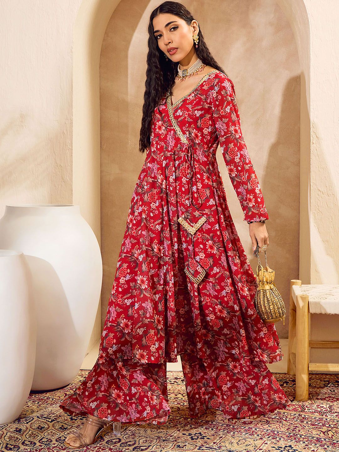 Floral Printed Anarkali Kurta with Palazzos