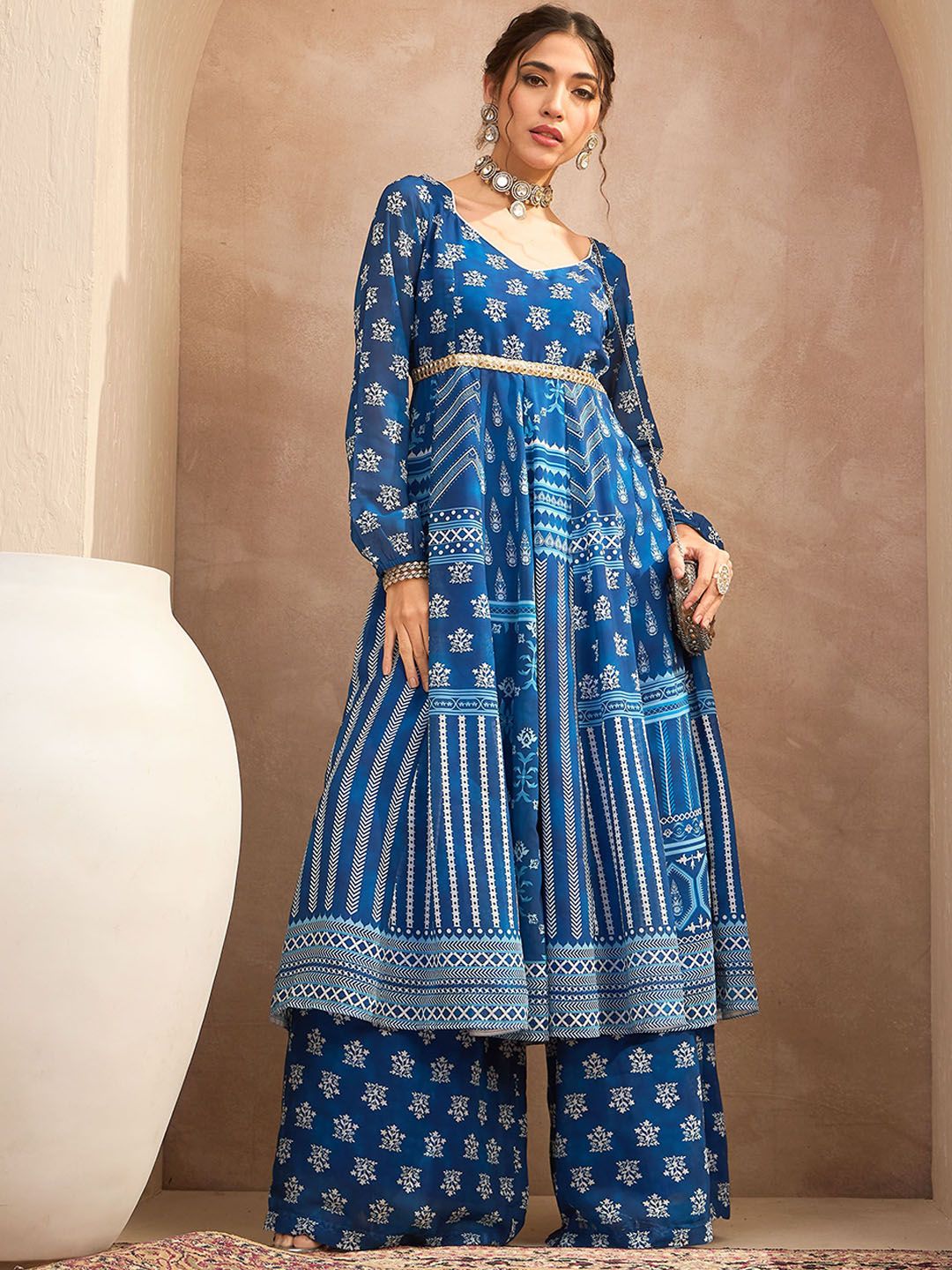 Floral Printed Anarkali Kurta with Palazzos