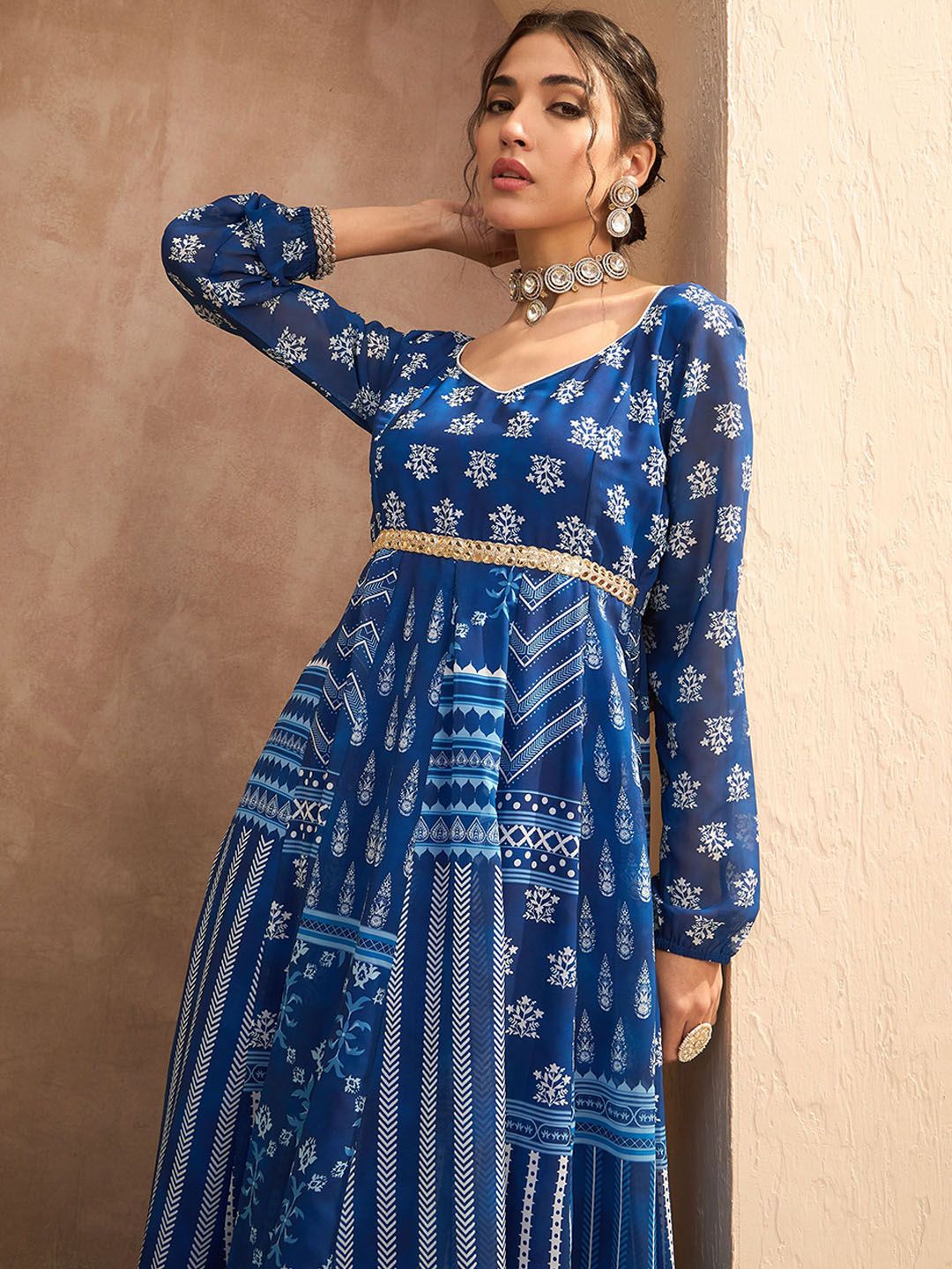 Floral Printed Anarkali Kurta with Palazzos
