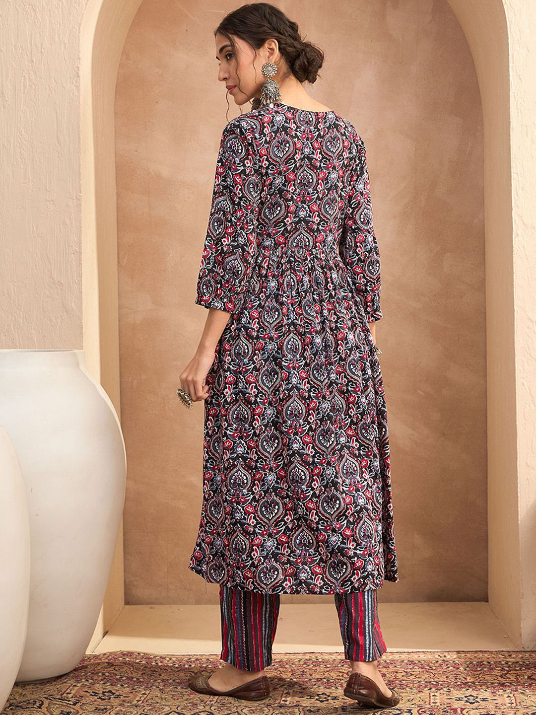 Floral Printed Anarkali Kurta with Trousers