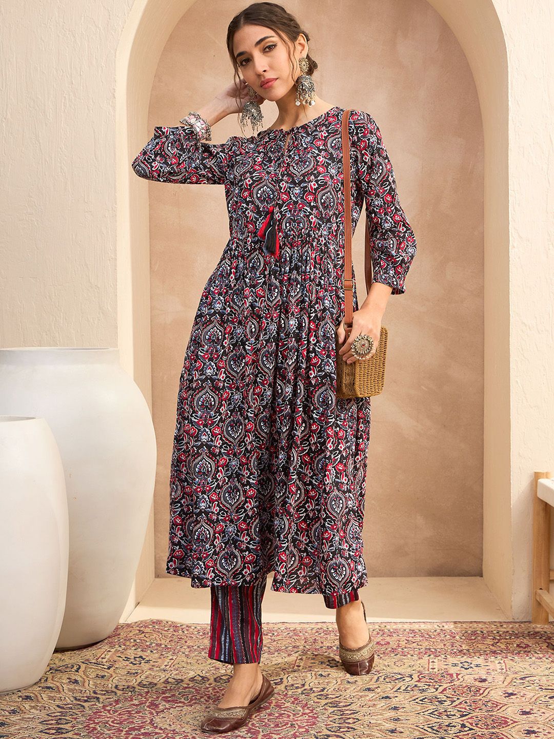 Floral Printed Anarkali Kurta with Trousers