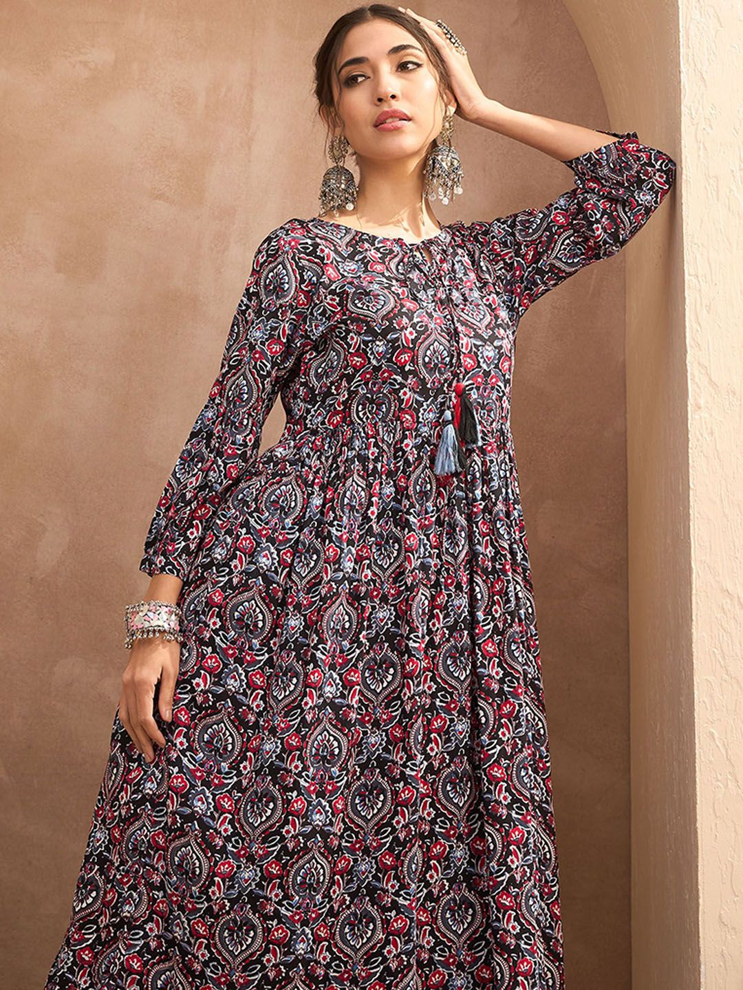 Floral Printed Anarkali Kurta with Trousers