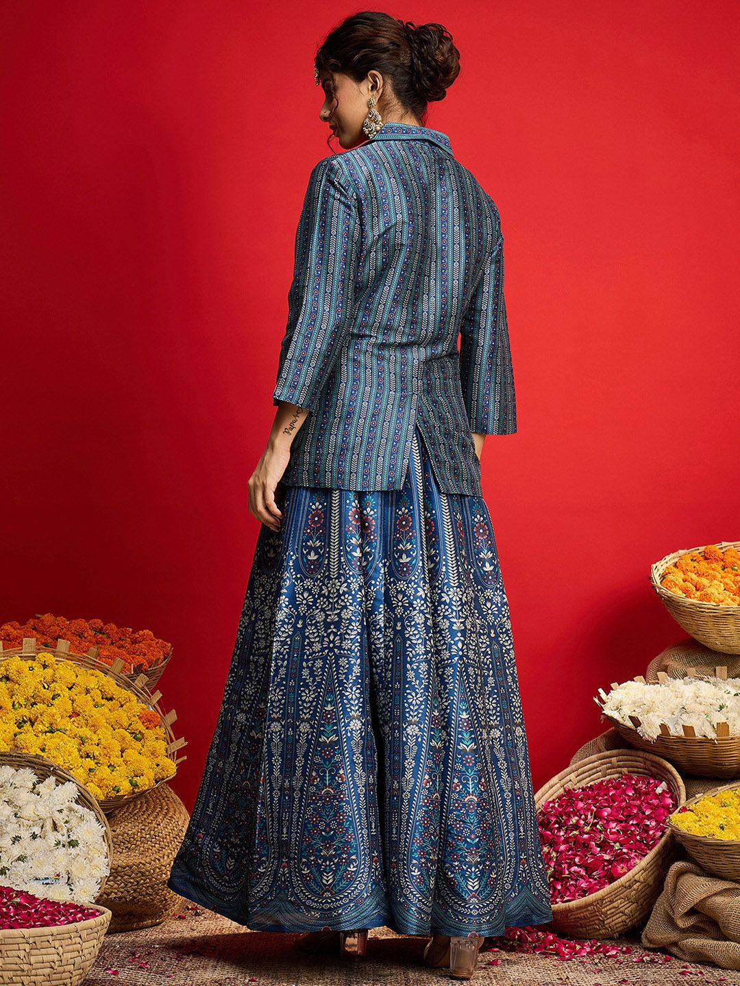 Floral Printed Blazer Top With Anarkali Skirt