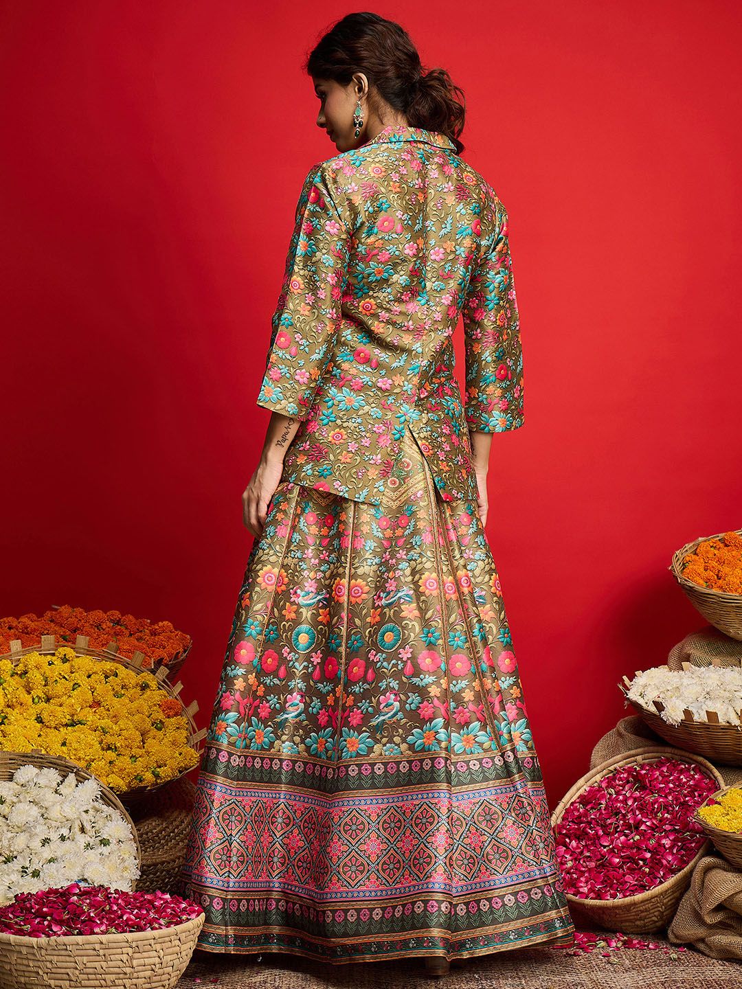 Floral Printed Blazer Top With Anarkali Skirt