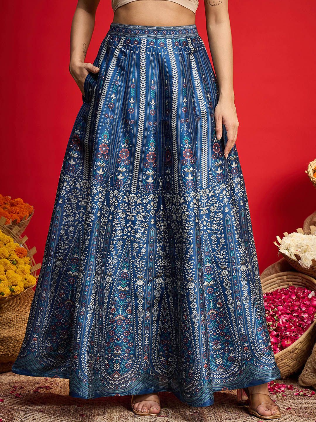 Floral Printed Blazer Top With Anarkali Skirt
