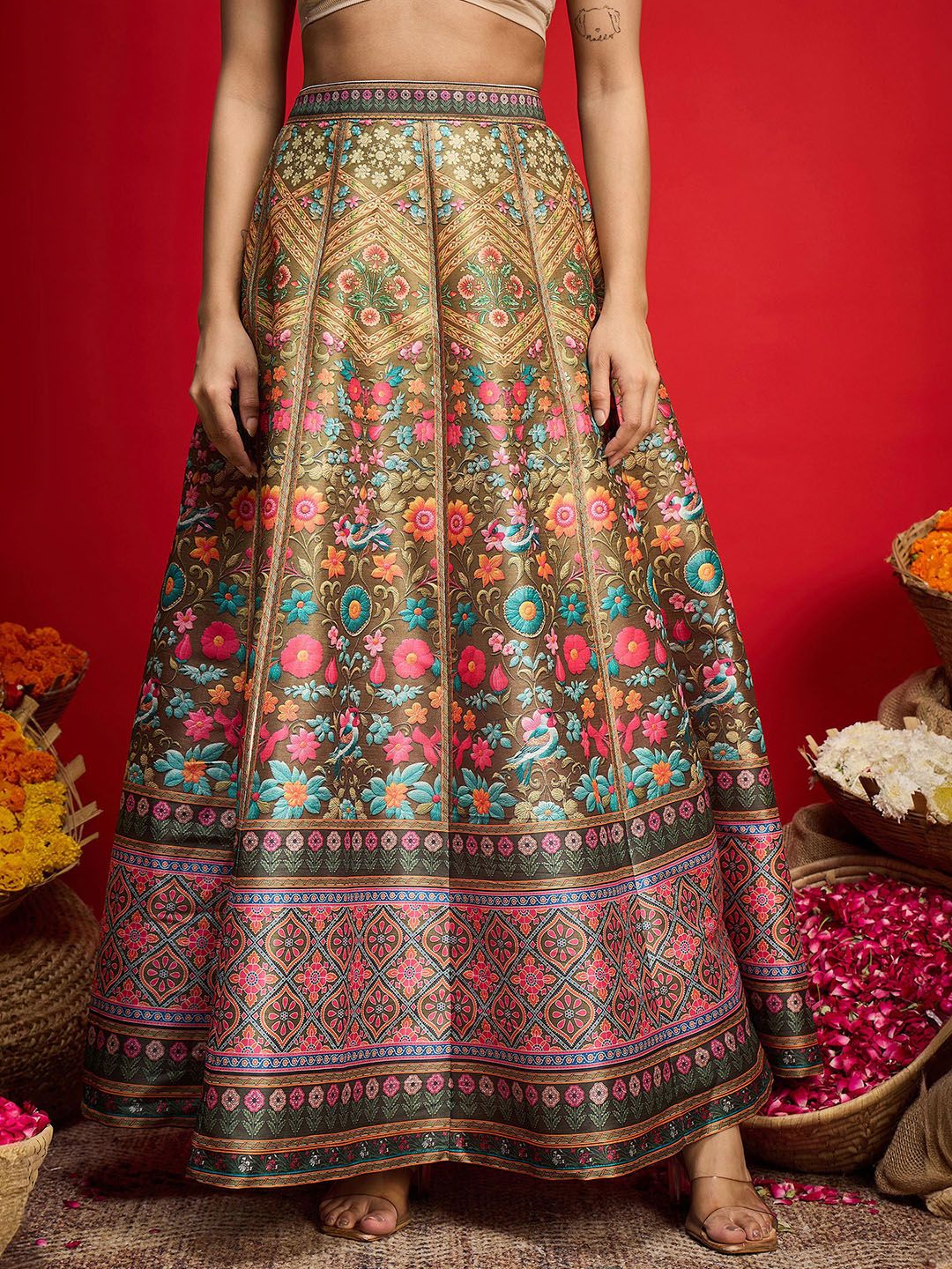 Floral Printed Blazer Top With Anarkali Skirt
