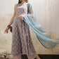 Floral Printed Boat Neck Pure Cotton Kurta With Palazzos & Dupatta