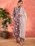 Floral Printed Cambric Cotton Straight Kurta With Palazzos & Dupatta