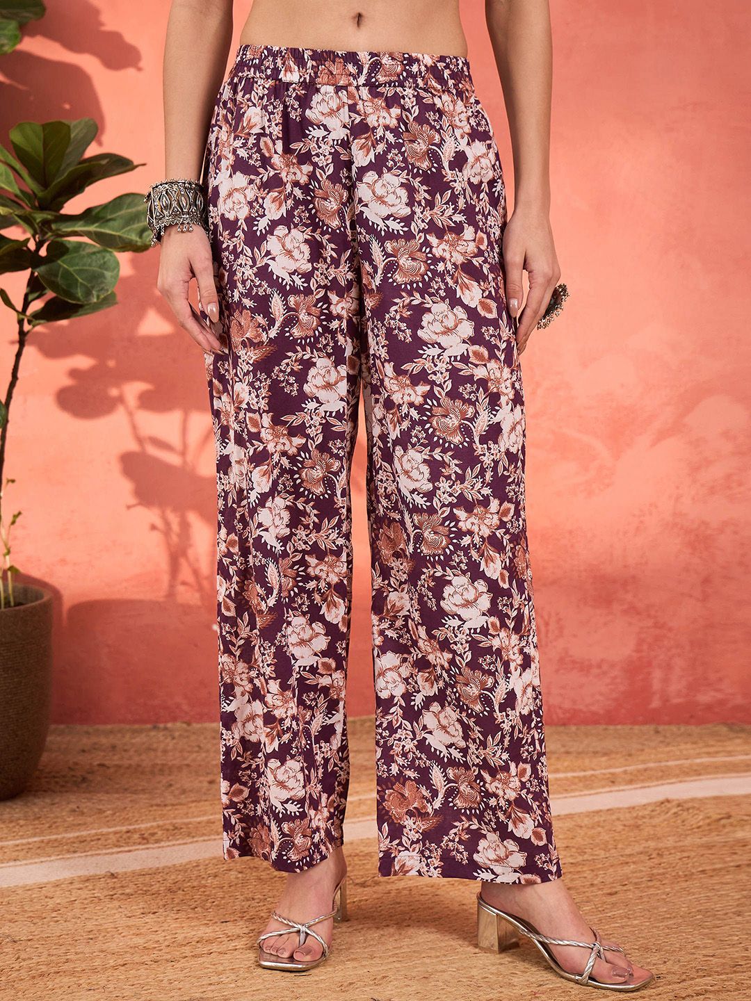 Floral Printed Cambric Cotton Straight Kurta With Palazzos & Dupatta