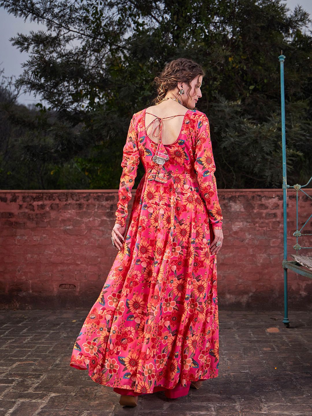 Floral Printed Empire Sequinned Anarkali Kurta