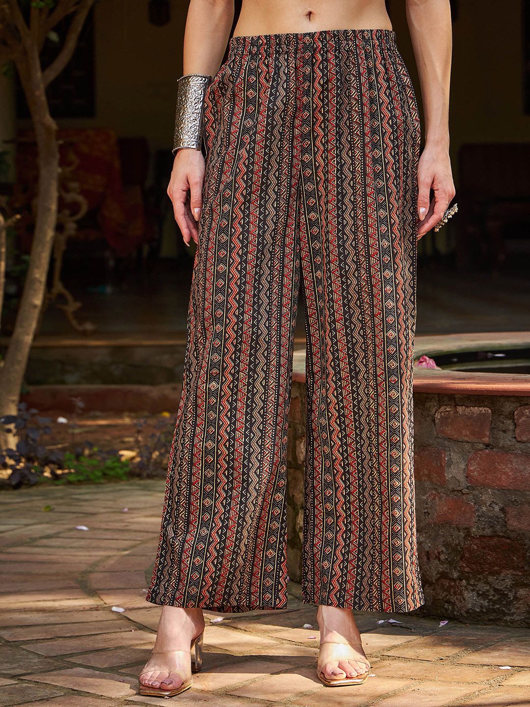 Floral Printed Mandarin Collar Pure Cotton Kurta With Palazzos & Dupatta