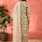 Floral Printed Mandarin Collar Pure Cotton Kurta With Trousers & Dupatta