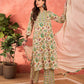Floral Printed Mandarin Collar Pure Cotton Kurta With Trousers & Dupatta