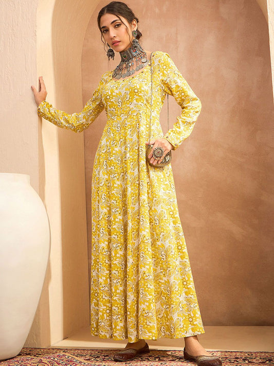 Floral Printed Mirror Work A-Line Kurta with Trouser