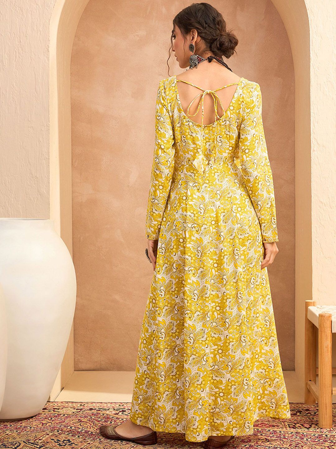 Floral Printed Mirror Work A-Line Kurta with Trouser