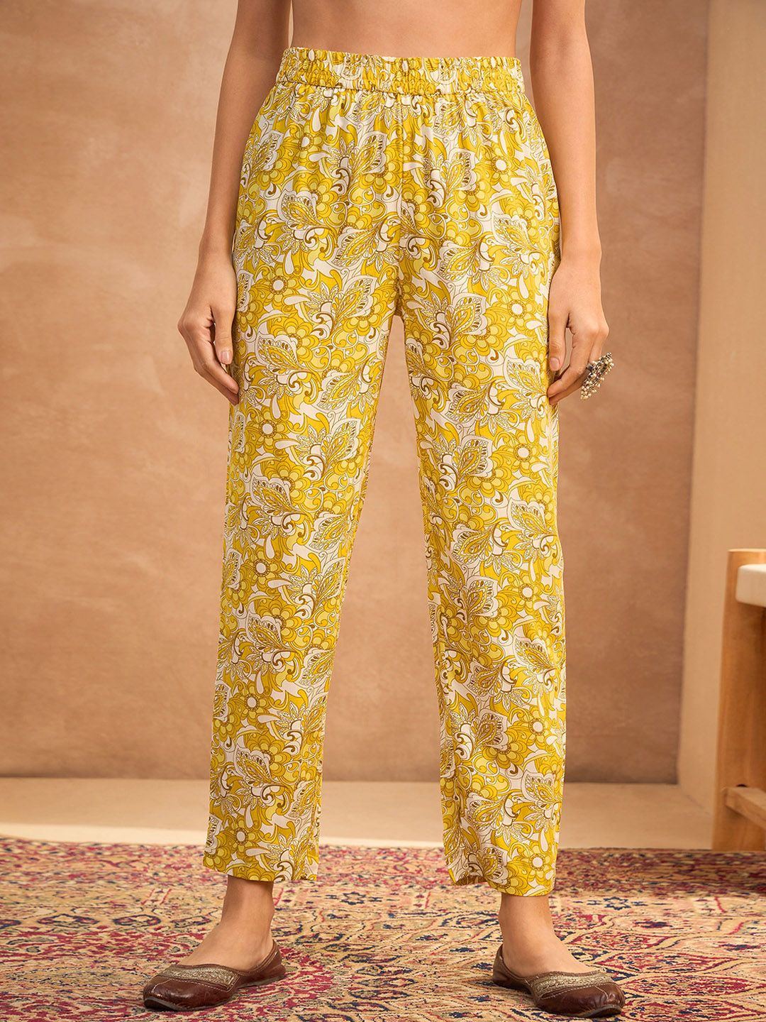 Floral Printed Mirror Work A-Line Kurta with Trouser