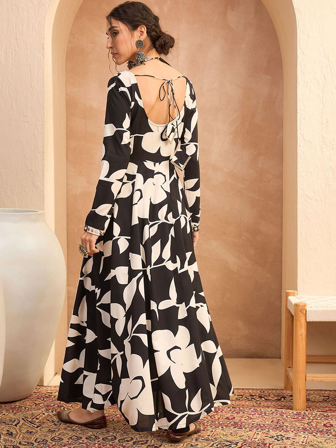 Floral Printed Mirror Work Anarkali Kurta with Trousers