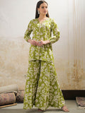 Floral Printed Mirror Work V Neck Shirt & Palazzos