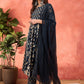 Floral Printed Notch Neck Pure Cotton Aline Kurta Trousers & Dupatta