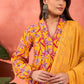 Floral Printed Pleated V-Neck Pure Cotton Kurta With Trousers & Dupatta