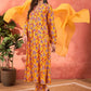 Floral Printed Pleated V-Neck Pure Cotton Kurta With Trousers & Dupatta
