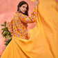 Floral Printed Pleated V-Neck Pure Cotton Kurta With Trousers & Dupatta