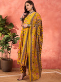 Floral Printed Pure Cotton A-Line Kurta With Palazzos And Dupatta