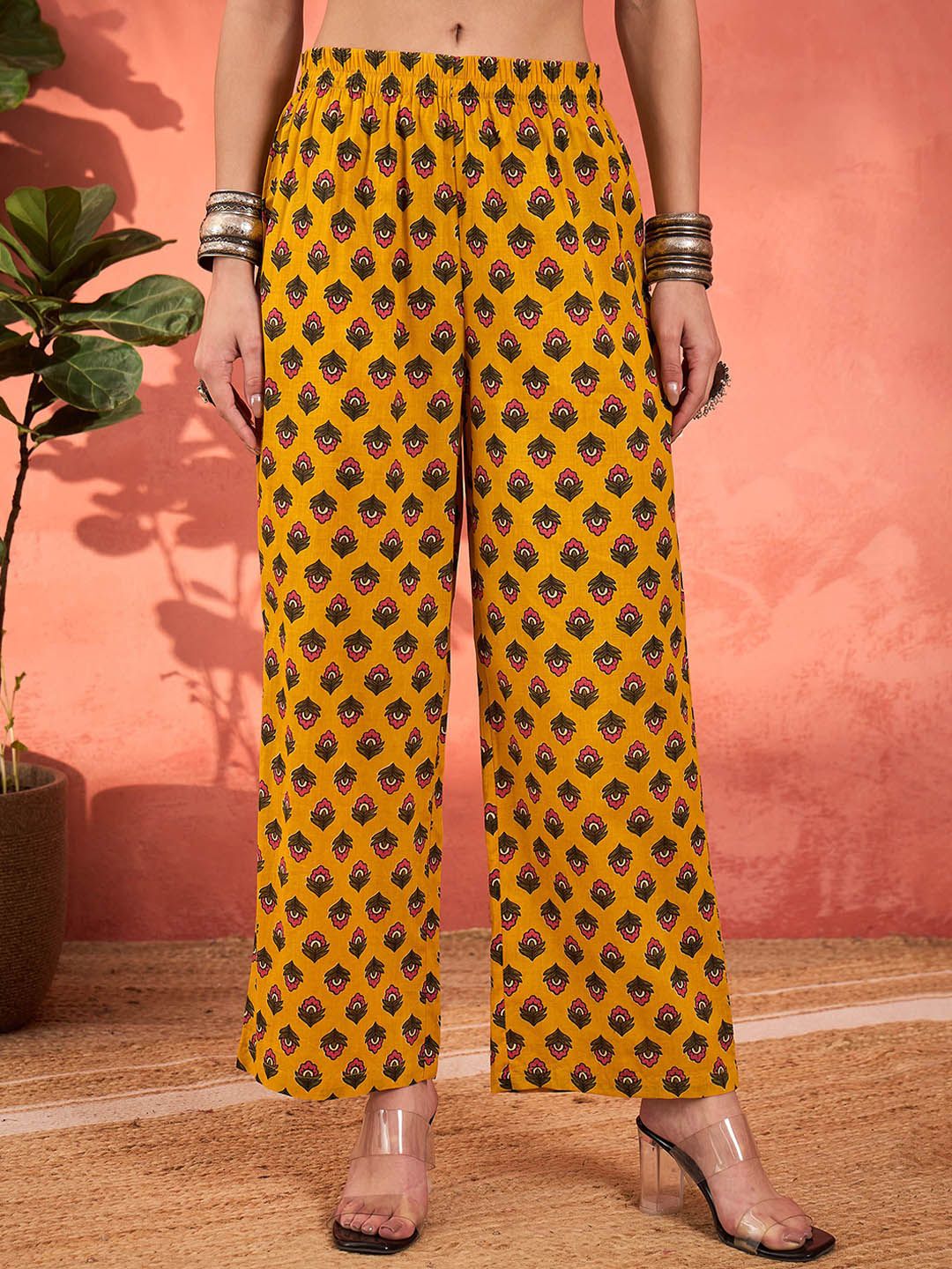 Floral Printed Pure Cotton A-Line Kurta With Palazzos And Dupatta