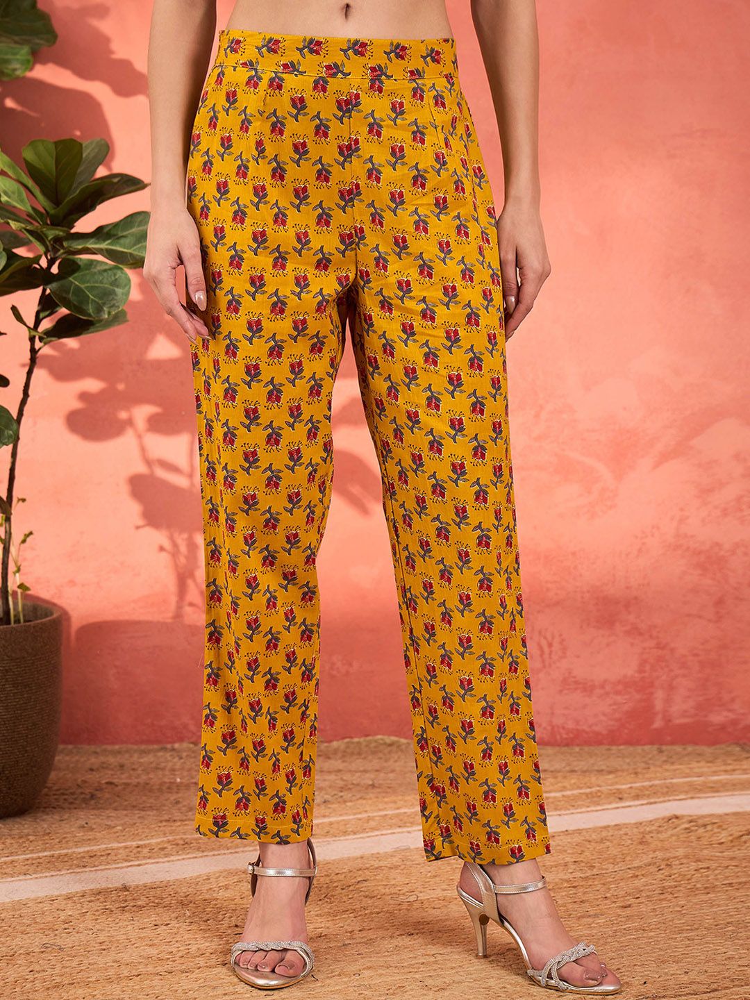 Floral Printed Pure Cotton A-Line Kurta With Palazzos And Dupatta