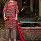 Floral Printed Pure Cotton Straight Kurta With Palazzos & Dupatta - Maroon